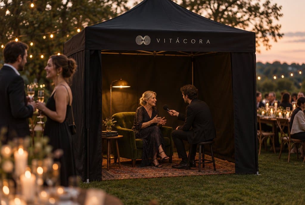 La carpa negra de Vitácora en un casamiento, con una entrevista adentro.