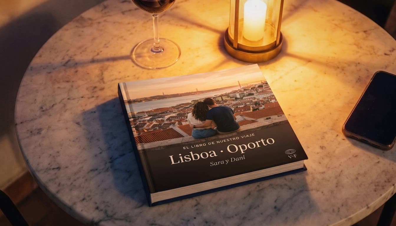 El libro de un viaje sobre una mesa, junto a una vela
