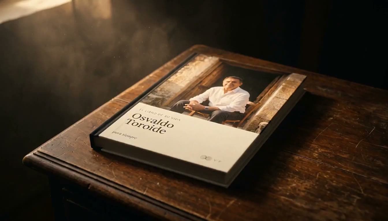 El libro de Osvaldo sobre una mesa de madera, a la luz de una ventana